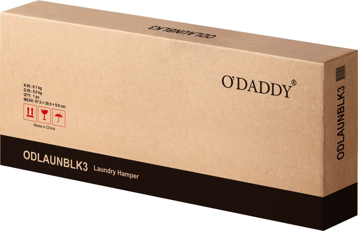 O'DADDY® Panier à linge 3 compartiments - trieur de linge - extensible avec étagère - 92.5 x 33 x 71 cm - panier à linge - 168 L divisé en 3 poches - paniers à linge - panier à linge métal noir - bois brun