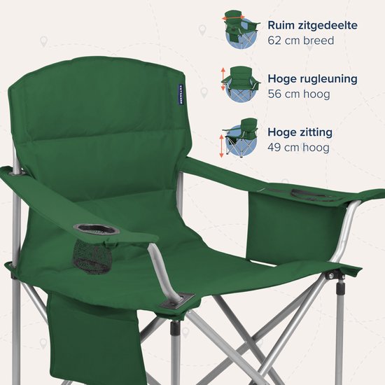 TRVLMORE Chaise de camping XL - pliable - capacité de charge 150KG - sac de transport inclus - chaise pliante - chaise de pêche - chaise de camping - chaise pliante - vert