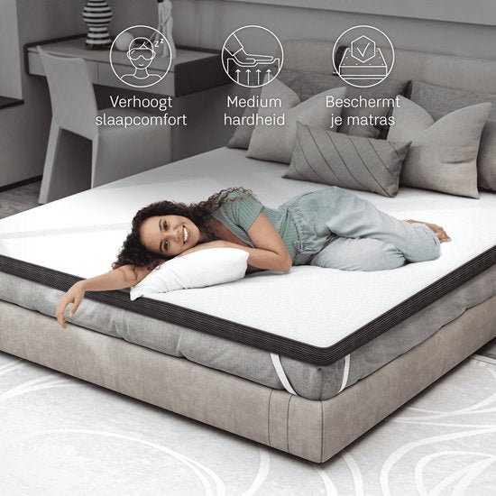 CozySense® Topper Mattress 180x200 - Surmatelas - Surmatelas - Mousse à mémoire de forme avec gel réfrigérant - CertiPUR® - Fermeté moyenne - 8 CM - Housse lavable