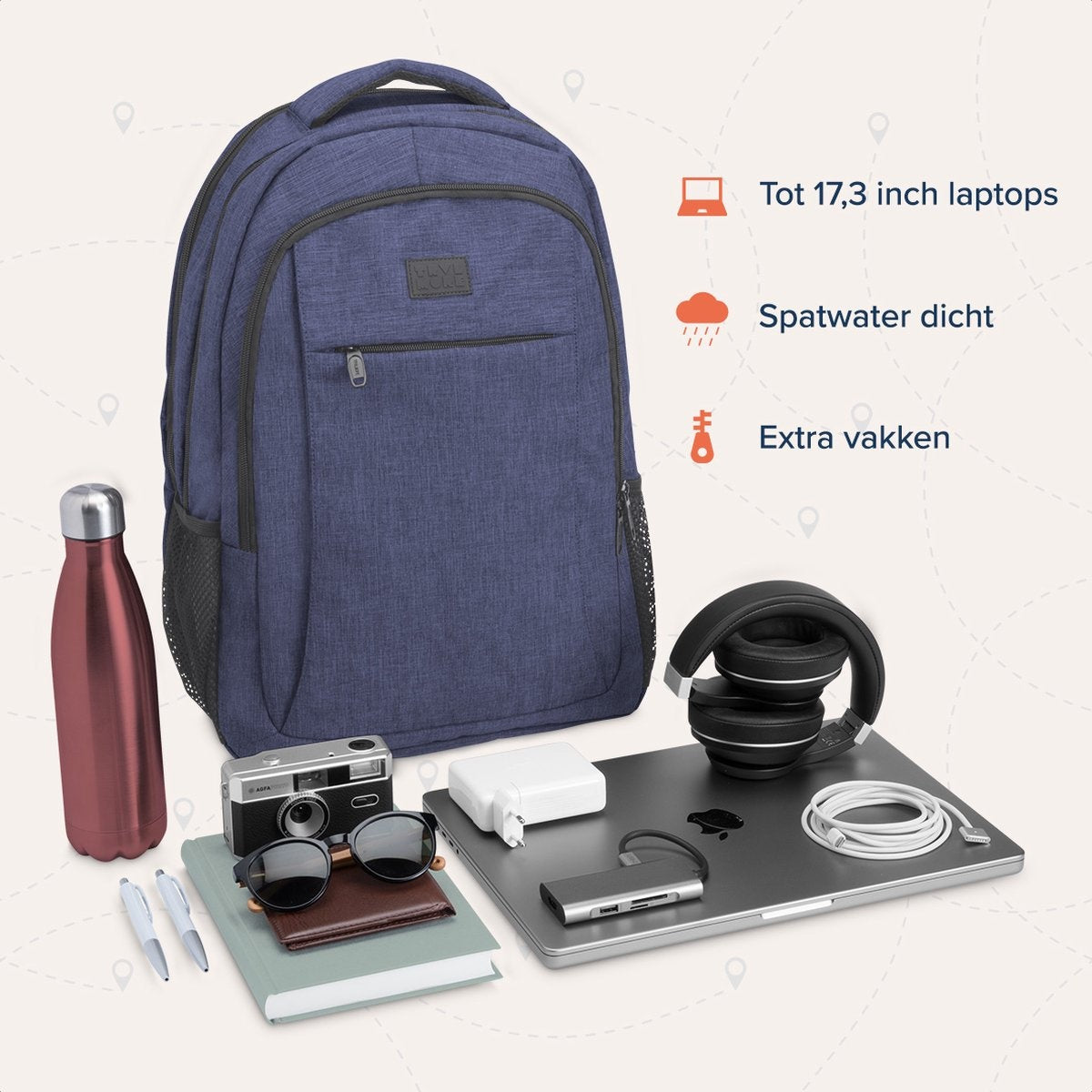TRVLMORE Sac à dos - 36L - 17.3 inch - Sac à dos pour ordinateur portable - Sac d'école - Unisex - Splashproof Blue