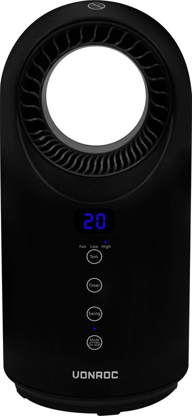 VONROC Radiateur électrique - radiateur soufflant - 1000W/1500W - sans pales - Céramique - 3 niveaux - Télécommande incluse - fonction swing - thermostat et minuterie - 15m2 - noir