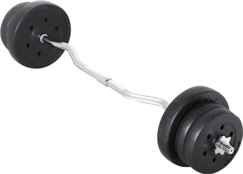 Yaheetech EZ-curl Dumbbell Set 25 kg - équipé d'une barre de curl chromée et de 6 disques de poids en béton et de verrous - pour la musculation et le développement musculaire - métal noir, plastique et béton - 120 x 26 x 26 cm