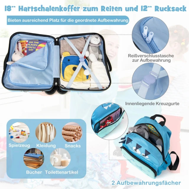 Coast - Ensemble de valises pour enfants - 4 en 1 - Roulettes - Sac à dos - Téléscopique - ABS - Bleu