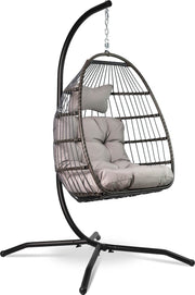 Chaise suspendue Vita5 Egg - avec support - intérieur et extérieur - chaise cocon - pliable - jusqu'à 150 kg - coussin et housse inclus - gris clair
