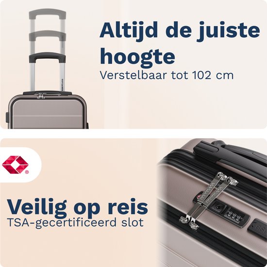 Valise TRVLMORE - 54 x 37 x 23 cm - Avec poche avant - 44 L - Serrure TSA - 4 roulettes - Or rose
