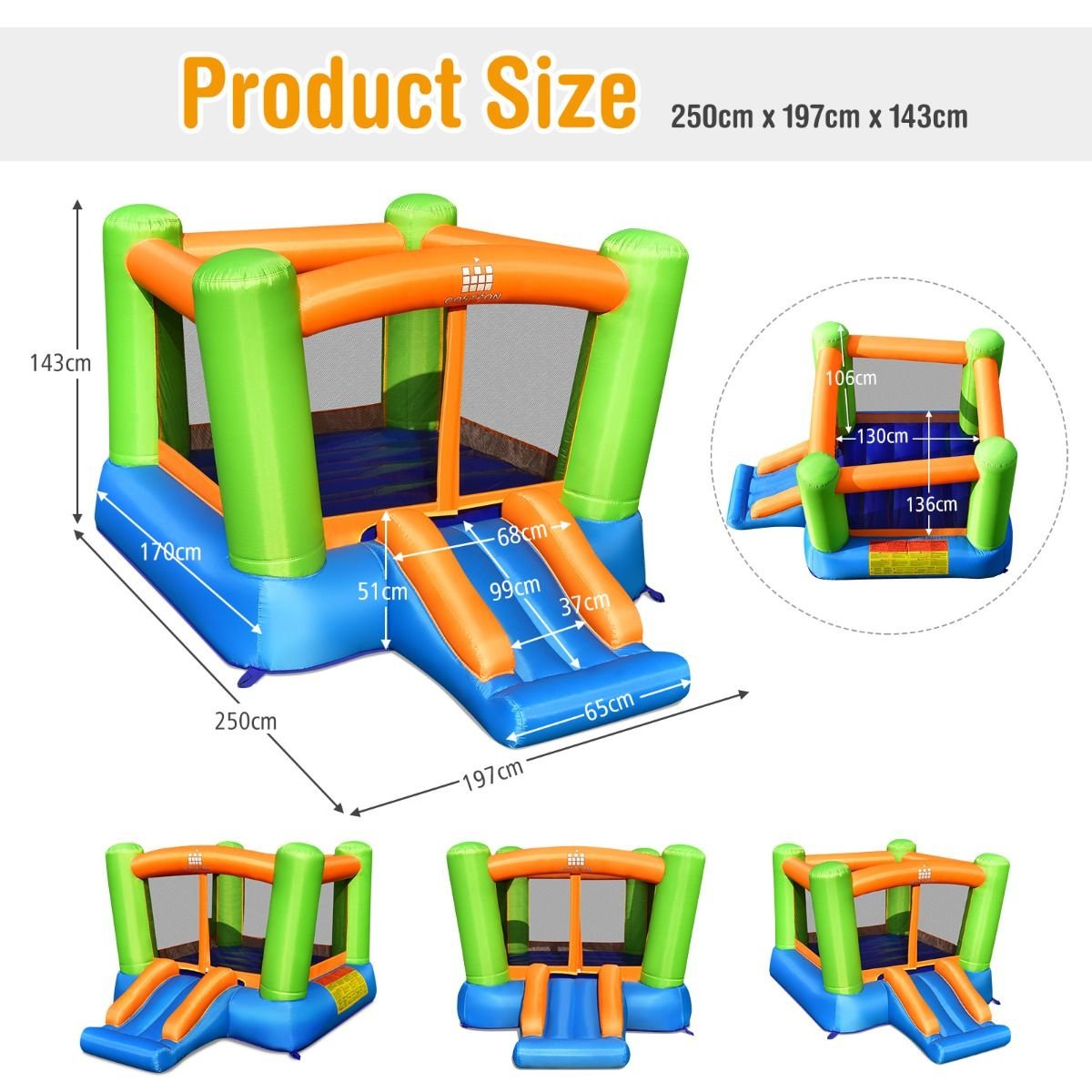 Château gonflable Coast - 2 à 3 enfants - Soufflerie non comprise - 250 x 197 x 143 cm - Coloré
