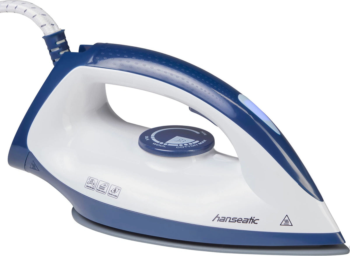 Hanseatic - Station de repassage à vapeur avec pression de vapeur de 6,5 bars - Vapeur verticale et réservoir d'eau amovible - Système anti-calcaire et temps de chauffe rapide - Plastique bleu et noir