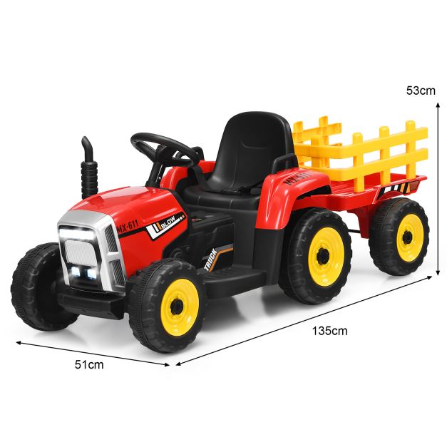 Tracteur Coast Kids' - LED - 3 vitesses - Remorque incluse - 135 x 51 x 53 cm - Rouge